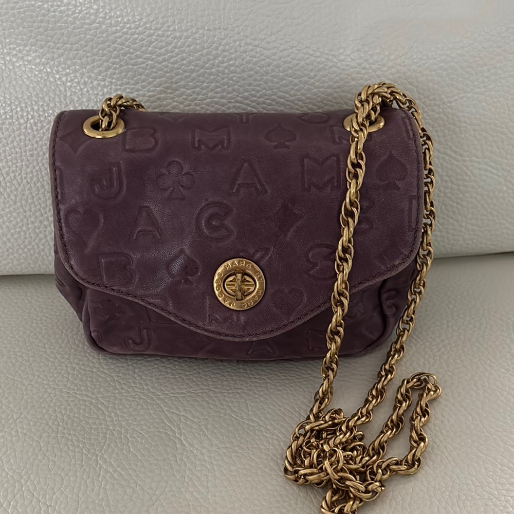 Marc Jacobs Purple Gold Crossbody Bag with Chain Strap